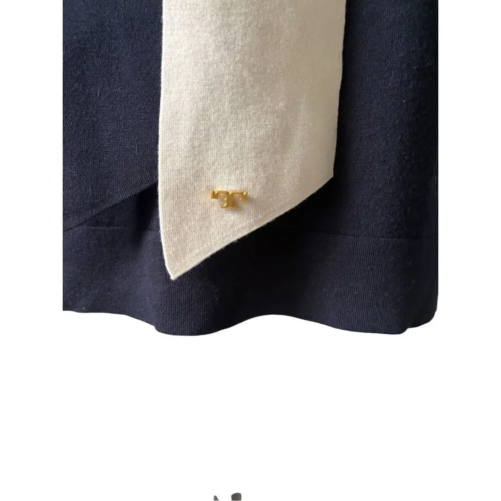 Tory Burch Dress SHORT SLEEVE BOW SWEATER Medium Navy Ivory size‎ XS